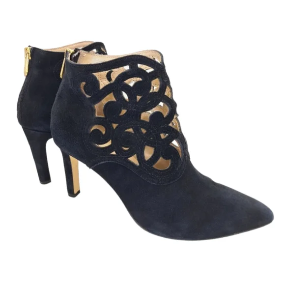 Adrienne Vittadini Nidia Women's Black Suede Leather Laser Cut Ankle Boots 7 - Picture 10 of 16